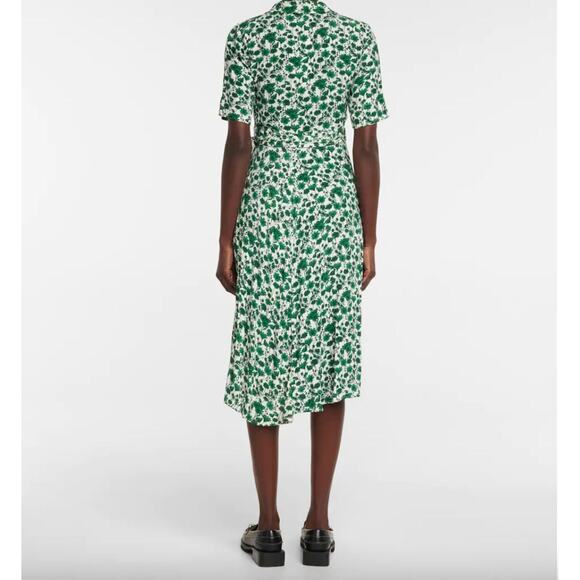 Ganni Green White Floral Wrap Dress Size 2 Hi-Lo Hem Romantic Boho Cottagecore - Picture 10 of 12